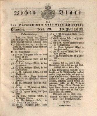 Wochenblatt für das Fürstenthum Oettingen-Spielberg (Oettingisches Wochenblatt) Dienstag 16. Juli 1833