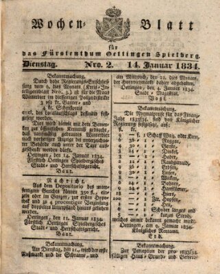 Wochenblatt für das Fürstenthum Oettingen-Spielberg (Oettingisches Wochenblatt) Dienstag 14. Januar 1834