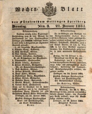 Wochenblatt für das Fürstenthum Oettingen-Spielberg (Oettingisches Wochenblatt) Dienstag 21. Januar 1834