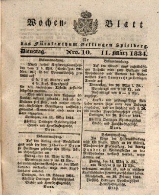 Wochenblatt für das Fürstenthum Oettingen-Spielberg (Oettingisches Wochenblatt) Dienstag 11. März 1834