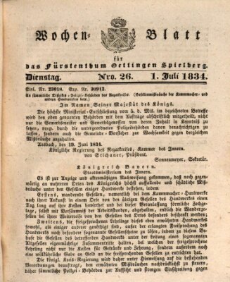 Wochenblatt für das Fürstenthum Oettingen-Spielberg (Oettingisches Wochenblatt) Dienstag 1. Juli 1834