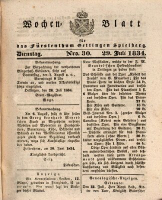 Wochenblatt für das Fürstenthum Oettingen-Spielberg (Oettingisches Wochenblatt) Dienstag 29. Juli 1834