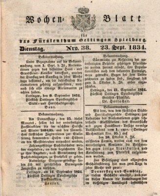 Wochenblatt für das Fürstenthum Oettingen-Spielberg (Oettingisches Wochenblatt) Dienstag 23. September 1834