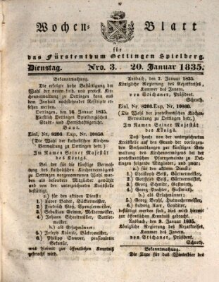 Wochenblatt für das Fürstenthum Oettingen-Spielberg (Oettingisches Wochenblatt) Dienstag 20. Januar 1835