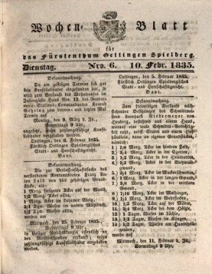 Wochenblatt für das Fürstenthum Oettingen-Spielberg (Oettingisches Wochenblatt) Dienstag 10. Februar 1835