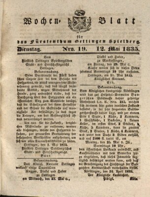 Wochenblatt für das Fürstenthum Oettingen-Spielberg (Oettingisches Wochenblatt) Dienstag 12. Mai 1835