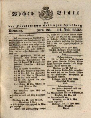 Wochenblatt für das Fürstenthum Oettingen-Spielberg (Oettingisches Wochenblatt) Dienstag 14. Juli 1835