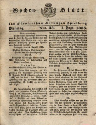 Wochenblatt für das Fürstenthum Oettingen-Spielberg (Oettingisches Wochenblatt) Dienstag 1. September 1835