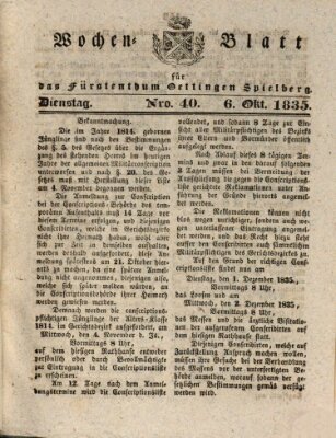 Wochenblatt für das Fürstenthum Oettingen-Spielberg (Oettingisches Wochenblatt) Dienstag 6. Oktober 1835