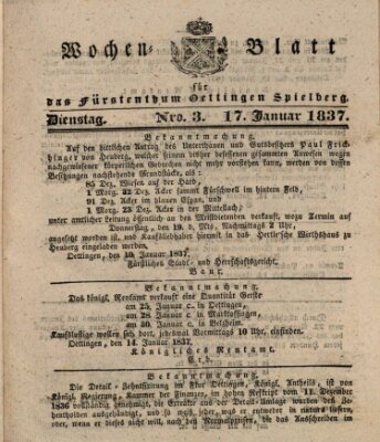 Wochenblatt für das Fürstenthum Oettingen-Spielberg (Oettingisches Wochenblatt) Dienstag 17. Januar 1837