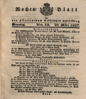 Wochenblatt für das Fürstenthum Oettingen-Spielberg (Oettingisches Wochenblatt) Dienstag 28. März 1837