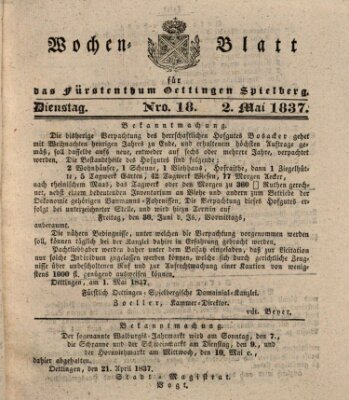 Wochenblatt für das Fürstenthum Oettingen-Spielberg (Oettingisches Wochenblatt) Dienstag 2. Mai 1837