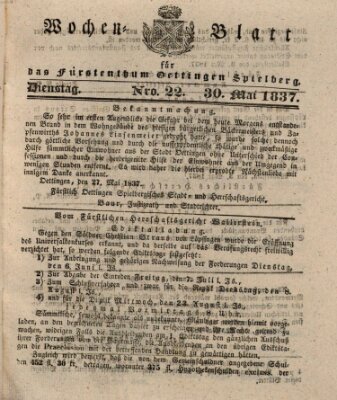 Wochenblatt für das Fürstenthum Oettingen-Spielberg (Oettingisches Wochenblatt) Dienstag 30. Mai 1837