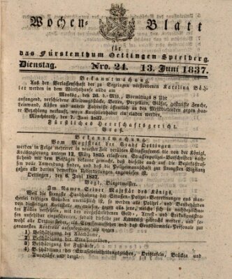 Wochenblatt für das Fürstenthum Oettingen-Spielberg (Oettingisches Wochenblatt) Dienstag 13. Juni 1837