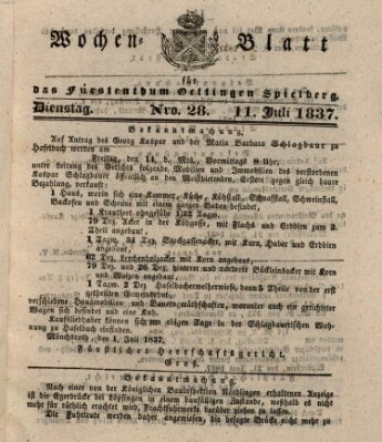 Wochenblatt für das Fürstenthum Oettingen-Spielberg (Oettingisches Wochenblatt) Dienstag 11. Juli 1837