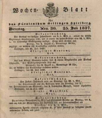 Wochenblatt für das Fürstenthum Oettingen-Spielberg (Oettingisches Wochenblatt) Dienstag 25. Juli 1837