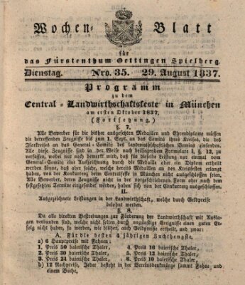 Wochenblatt für das Fürstenthum Oettingen-Spielberg (Oettingisches Wochenblatt) Dienstag 29. August 1837