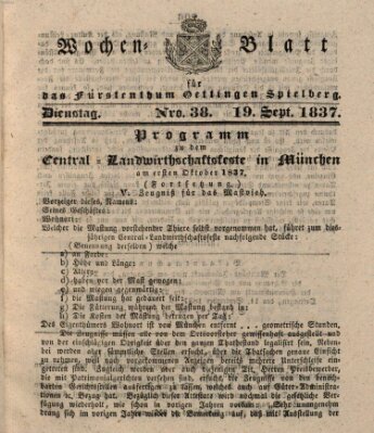 Wochenblatt für das Fürstenthum Oettingen-Spielberg (Oettingisches Wochenblatt) Dienstag 19. September 1837