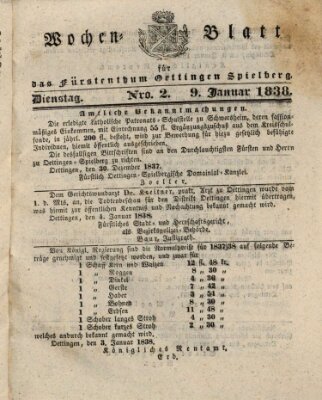 Wochenblatt für das Fürstenthum Oettingen-Spielberg (Oettingisches Wochenblatt) Dienstag 9. Januar 1838