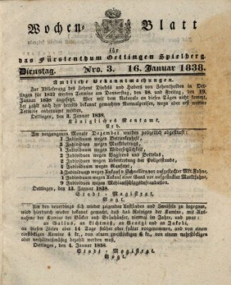 Wochenblatt für das Fürstenthum Oettingen-Spielberg (Oettingisches Wochenblatt) Dienstag 16. Januar 1838