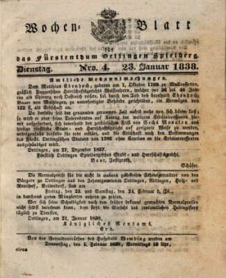 Wochenblatt für das Fürstenthum Oettingen-Spielberg (Oettingisches Wochenblatt) Dienstag 23. Januar 1838