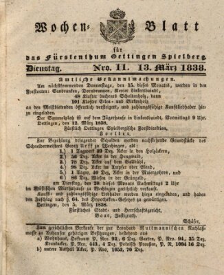 Wochenblatt für das Fürstenthum Oettingen-Spielberg (Oettingisches Wochenblatt) Dienstag 13. März 1838