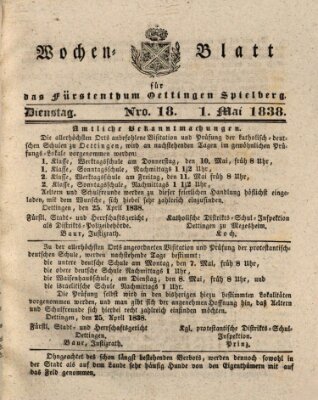 Wochenblatt für das Fürstenthum Oettingen-Spielberg (Oettingisches Wochenblatt) Dienstag 1. Mai 1838