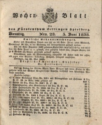 Wochenblatt für das Fürstenthum Oettingen-Spielberg (Oettingisches Wochenblatt) Dienstag 5. Juni 1838