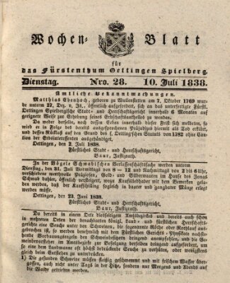 Wochenblatt für das Fürstenthum Oettingen-Spielberg (Oettingisches Wochenblatt) Dienstag 10. Juli 1838