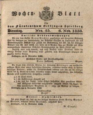 Wochenblatt für das Fürstenthum Oettingen-Spielberg (Oettingisches Wochenblatt) Dienstag 6. November 1838