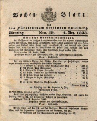 Wochenblatt für das Fürstenthum Oettingen-Spielberg (Oettingisches Wochenblatt) Dienstag 4. Dezember 1838