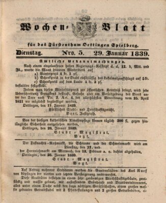 Wochenblatt für das Fürstenthum Oettingen-Spielberg (Oettingisches Wochenblatt) Dienstag 29. Januar 1839