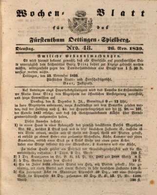 Wochenblatt für das Fürstenthum Oettingen-Spielberg (Oettingisches Wochenblatt) Dienstag 26. November 1839