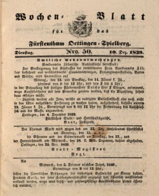 Wochenblatt für das Fürstenthum Oettingen-Spielberg (Oettingisches Wochenblatt) Dienstag 10. Dezember 1839