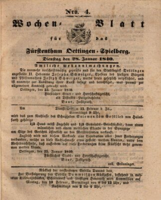 Wochenblatt für das Fürstenthum Oettingen-Spielberg (Oettingisches Wochenblatt) Dienstag 28. Januar 1840