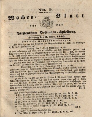 Wochenblatt für das Fürstenthum Oettingen-Spielberg (Oettingisches Wochenblatt) Dienstag 3. März 1840