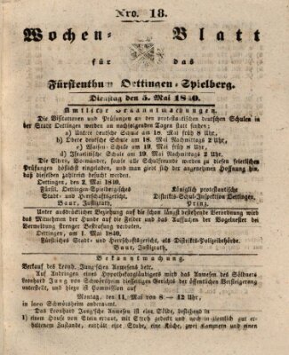 Wochenblatt für das Fürstenthum Oettingen-Spielberg (Oettingisches Wochenblatt) Dienstag 5. Mai 1840