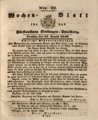 Wochenblatt für das Fürstenthum Oettingen-Spielberg (Oettingisches Wochenblatt) Dienstag 11. August 1840