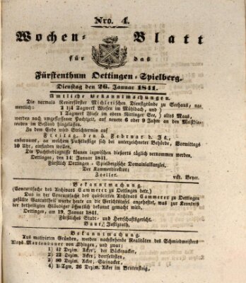 Wochenblatt für das Fürstenthum Oettingen-Spielberg (Oettingisches Wochenblatt) Dienstag 26. Januar 1841