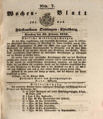 Wochenblatt für das Fürstenthum Oettingen-Spielberg (Oettingisches Wochenblatt) Dienstag 16. Februar 1841