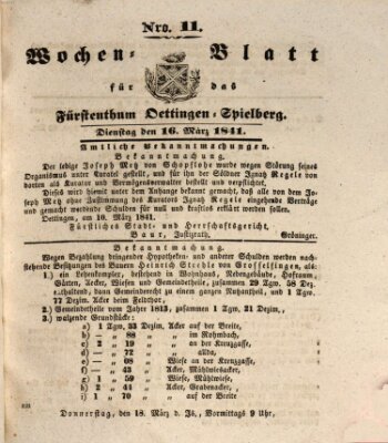 Wochenblatt für das Fürstenthum Oettingen-Spielberg (Oettingisches Wochenblatt) Dienstag 16. März 1841