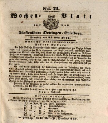 Wochenblatt für das Fürstenthum Oettingen-Spielberg (Oettingisches Wochenblatt) Dienstag 25. Mai 1841