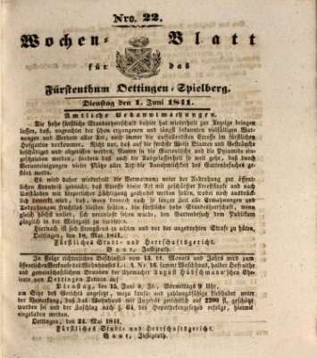 Wochenblatt für das Fürstenthum Oettingen-Spielberg (Oettingisches Wochenblatt) Dienstag 1. Juni 1841