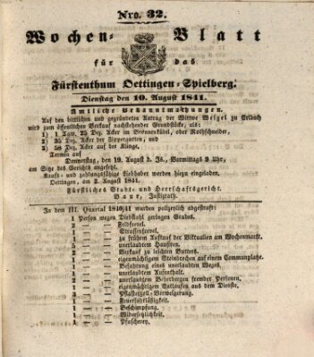 Wochenblatt für das Fürstenthum Oettingen-Spielberg (Oettingisches Wochenblatt) Dienstag 10. August 1841