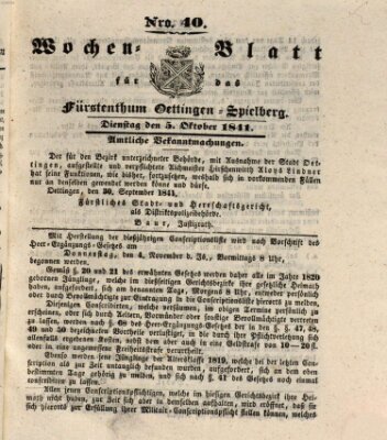 Wochenblatt für das Fürstenthum Oettingen-Spielberg (Oettingisches Wochenblatt) Dienstag 5. Oktober 1841