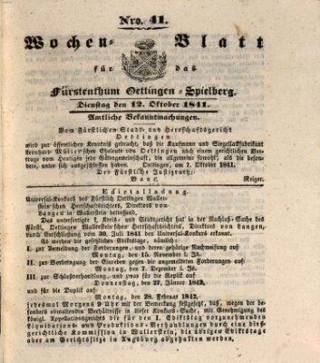 Wochenblatt für das Fürstenthum Oettingen-Spielberg (Oettingisches Wochenblatt) Dienstag 12. Oktober 1841