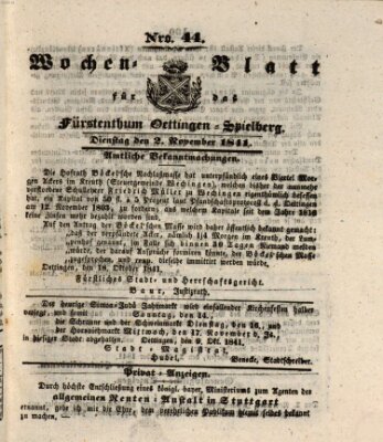 Wochenblatt für das Fürstenthum Oettingen-Spielberg (Oettingisches Wochenblatt) Dienstag 2. November 1841