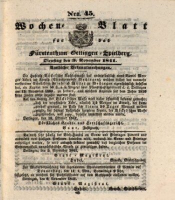 Wochenblatt für das Fürstenthum Oettingen-Spielberg (Oettingisches Wochenblatt) Dienstag 9. November 1841