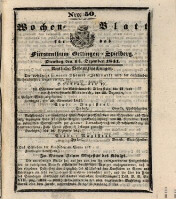 Wochenblatt für das Fürstenthum Oettingen-Spielberg (Oettingisches Wochenblatt) Dienstag 14. Dezember 1841