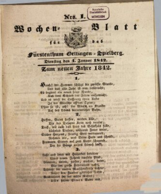 Wochenblatt für das Fürstenthum Oettingen-Spielberg (Oettingisches Wochenblatt) Dienstag 4. Januar 1842